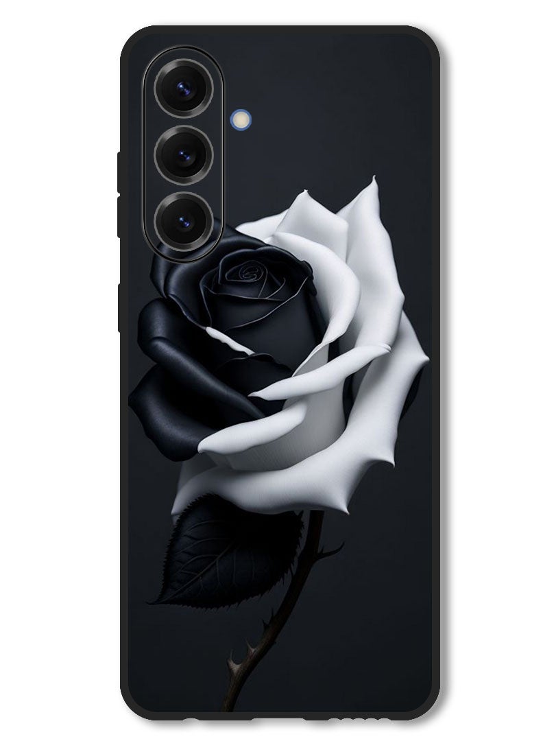 Theodor Case Compatible with Samsung Galaxy F56 6.74 Inch Protection Shockproof Bumper Cover Black and White Rose - Image 1