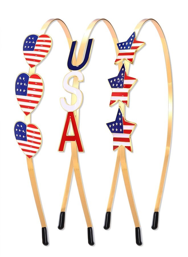 boderier 3 Pack 4th of July Headband for Women Enamel Red White Blue American Flag Heart Stars USA Headband Patriotic Hair Accessories Gifts - Image 1
