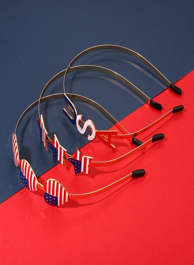 boderier 3 Pack 4th of July Headband for Women Enamel Red White Blue American Flag Heart Stars USA Headband Patriotic Hair Accessories Gifts - Image 3