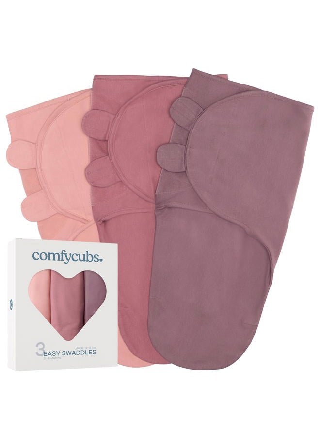 Comfy Cubs بطانية لف الأطفال للبنات والأولاد سهلة التعديل 3 عبوات كيس نوم للأطفال حديثي الولادة (كبير 3-6 أشهر، وردي، بنفسجي، توت) - Image 1