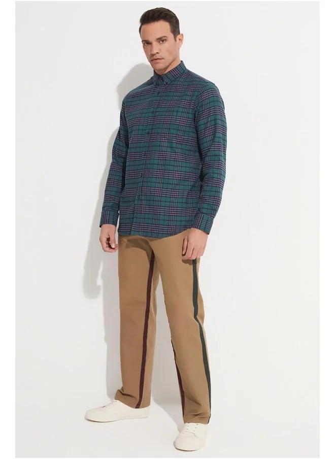 جون June Men Checkered Long Sleeve Shirt Green - Navy