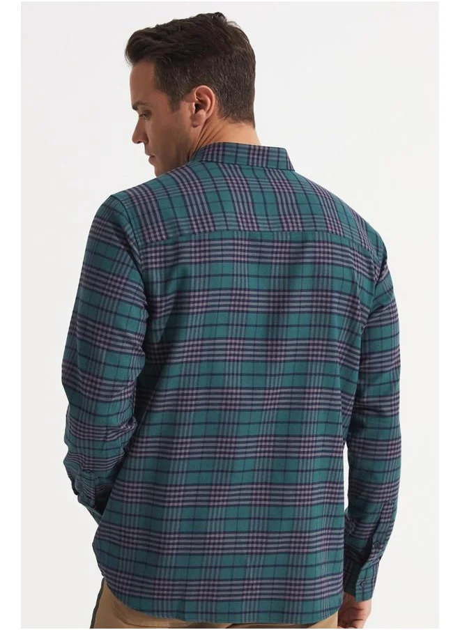 جون June Men Checkered Long Sleeve Shirt Green - Navy