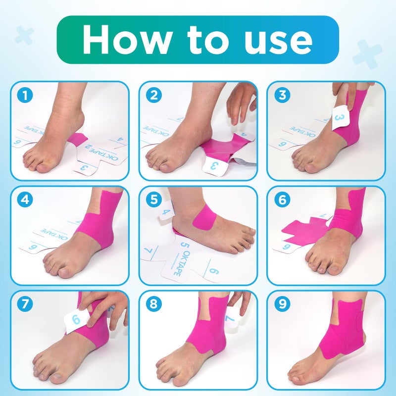 OK TAPE Precut Kinesiology Ankle Tape, 10 Pcs, Pain Relief, Prevent Ankle Sprain, Provide Support for Ankle Ligament, Elastic Athletic Tape, Breathable K Tape for daily use - Beige - Image 4