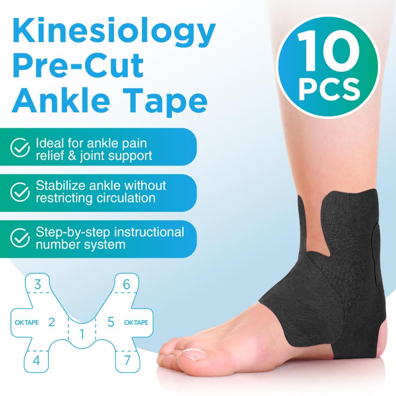 OK TAPE Precut Kinesiology Ankle Tape, 10 Pcs, Pain Relief, Prevent Ankle Sprain, Provide Support for Ankle Ligament, Elastic Athletic Tape, Breathable K Tape for daily use - Beige - Image 2