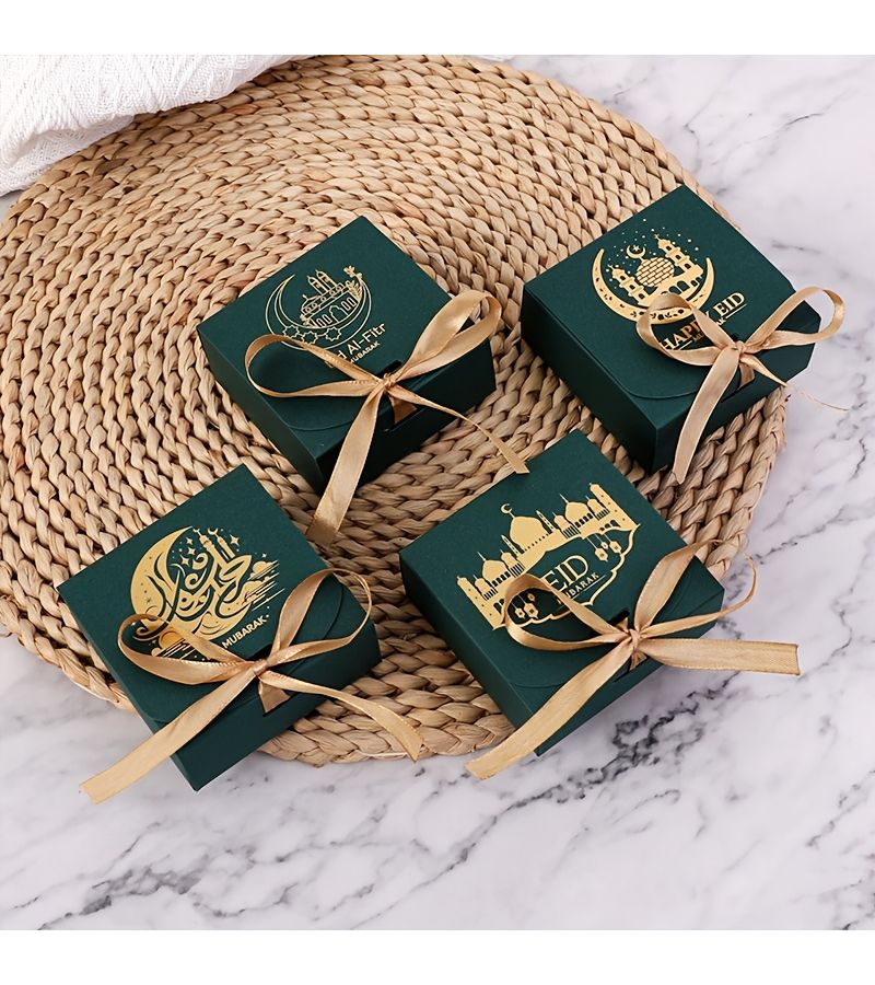 10 Eid Mubarak and Ramadan Blessings Gift Boxes Paper Candy Chocolate Gift Boxes with Ribbon in Red Suitable for Eid Party Supplies and Decorations - Image 4