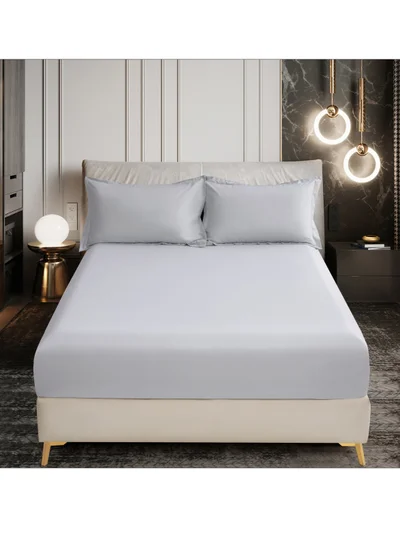 Donetella Bedding Fitted Sheet - Fits 200x200 Cm For Super King Bed - 3 Pcs (1 Fitted Sheet and 2 Pillowcases) - 35 Cm Deep Pocket - Solid Bed Sheet