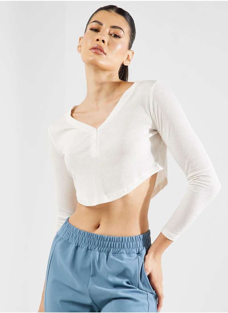 FRWD Button Down Mesh Cropped T-Shirt