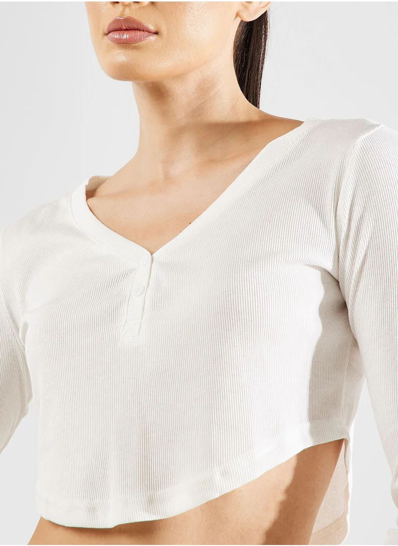 فورورد Button Down Mesh Cropped T-Shirt