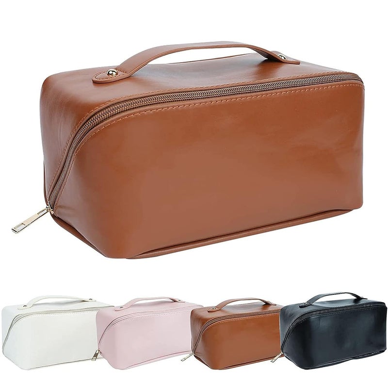 Vichip Cosmetic Bag for Women Litchi PU Leather Makeup Pouch for Women Large Capacity Cosmetic Travel Bag Portable Makeup Kit Storage Bag Makeup Organizer Bag - Image 1