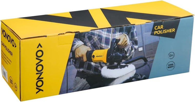 Yonovo Car Polisher - 1200W - Bs Plug Electric Polishing Machine For Car Detailing Buffing Waxing - 600-3000 Rpm Rotary Tool With Auxiliary Handle Spindle-Lock Button, Velcro Pad, Wool Disc - Image 5