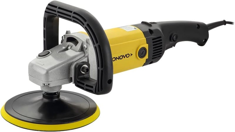 Yonovo Car Polisher - 1200W - Bs Plug Electric Polishing Machine For Car Detailing Buffing Waxing - 600-3000 Rpm Rotary Tool With Auxiliary Handle Spindle-Lock Button, Velcro Pad, Wool Disc - Image 2