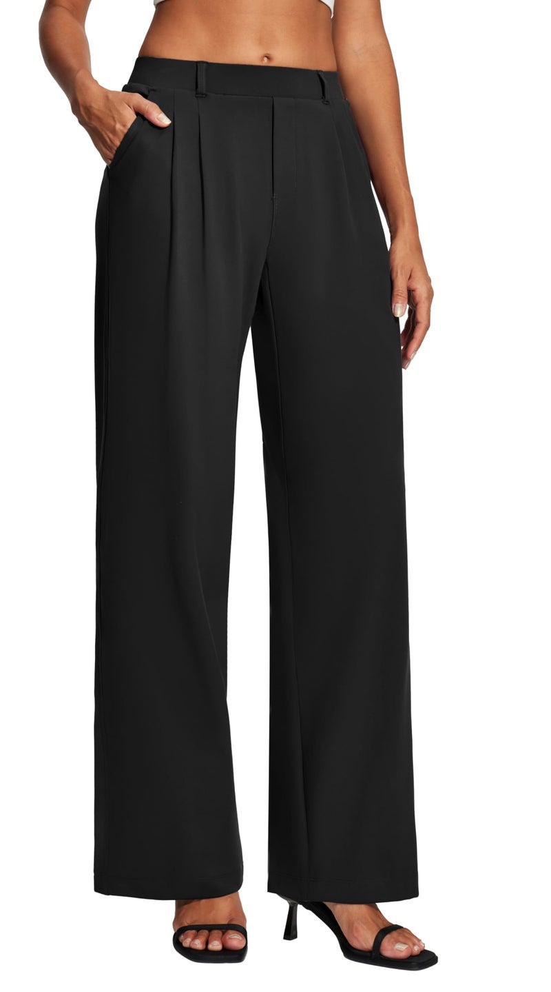 Heathyoga Womens Dress Pants Pull On Wide Leg Stretchy Work Pants Women Business Casual Outfits Slacks for Women Trousers Black - Image 1