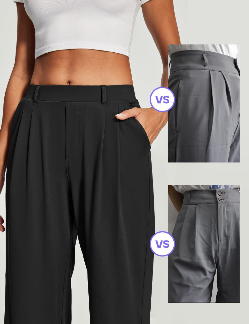 Heathyoga Womens Dress Pants Pull On Wide Leg Stretchy Work Pants Women Business Casual Outfits Slacks for Women Trousers Black - Image 5