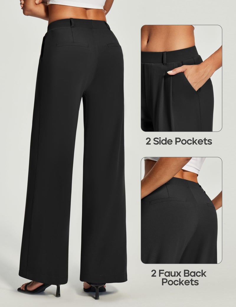 Heathyoga Womens Dress Pants Pull On Wide Leg Stretchy Work Pants Women Business Casual Outfits Slacks for Women Trousers Black - Image 3