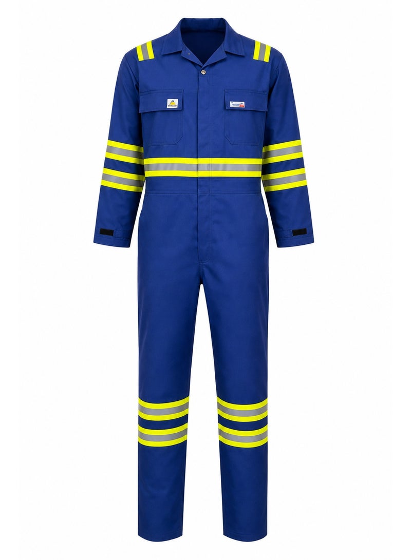 WORKLAND 100% Cotton Fire Retardant Coverall with Reflective Tape | 280 GSM Flame Resistant Safety Coverall | EN ISO 11611, EN ISO 11612 & EN ISO 14116 Certified | Blue | FRC - Image 1