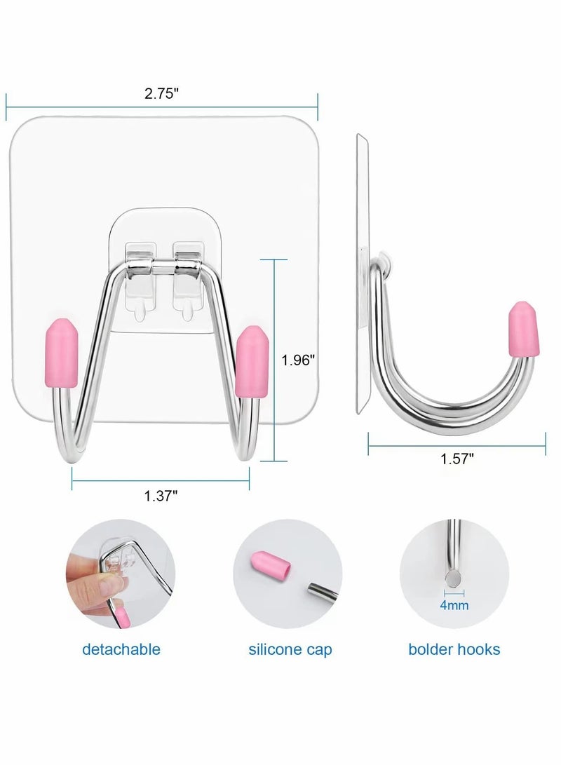 SYOSI Self Adhesive Wall Hooks, Dual Head Large Heavy Duty Hooks, for Hanging Utility Hooks, for Kitchen Bathroom Ceiling Reusable Adhesive Hooks for Key, 12 Pack Max 30lb - Image 2