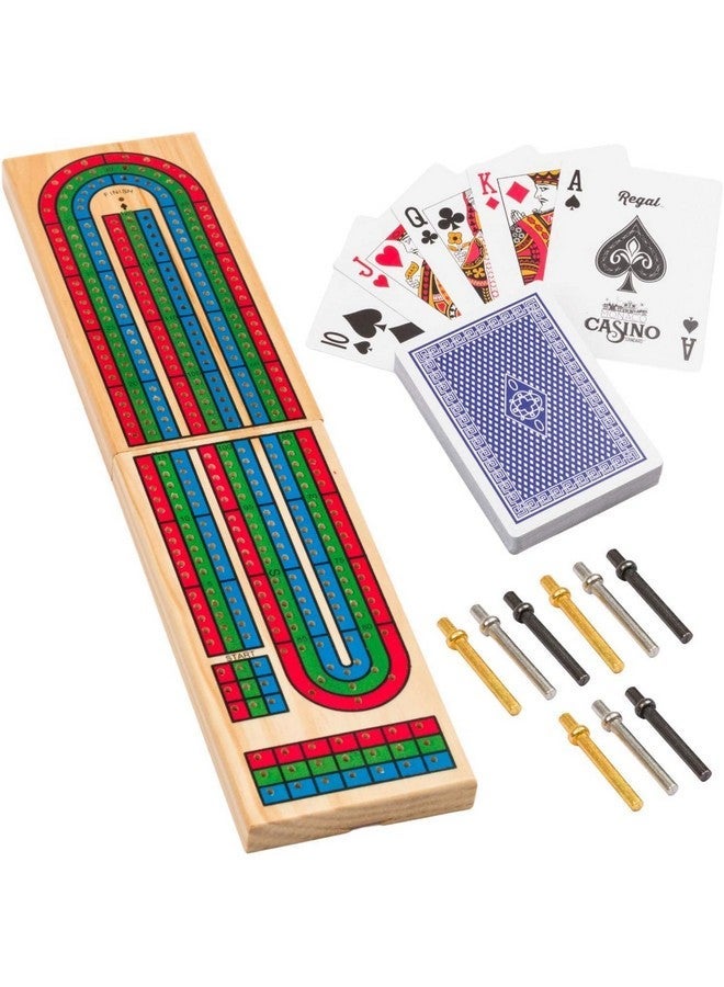 Regal Games Cribbage Board Game Set W/Storage - Fun Table Game With Wooden Board For Adults & Kids - 9 Metal Pegs, Deck Of Playing Cards & 2-4 Player Games - Ideal For Game Night, Travel (Ages 8+) - Image 1