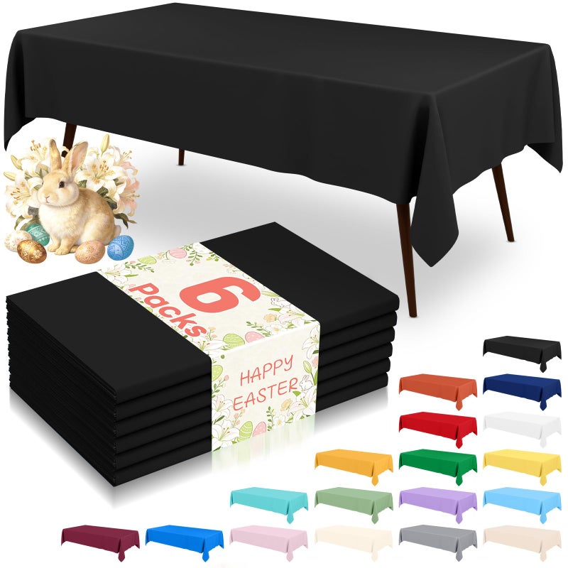 misaya 6 Packs Disposable Plastic Table Cloth, 54 x 108 Inch Waterproof Rectangle Tablecloth, Leakproof & Sturdy Decorative Table Covers for Easter, Picnic, Party and Outdoor, Black - Image 1