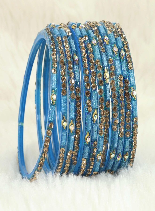 LAVAZZA Stylish Glass Bangle Set For Women and Girls | Indian Glass Bangle Set | Fashionable Women Glass Bangles Fashion jewllery Blue Colour Bangles Size Bangles for women, (Blue-2.6) - Image 3