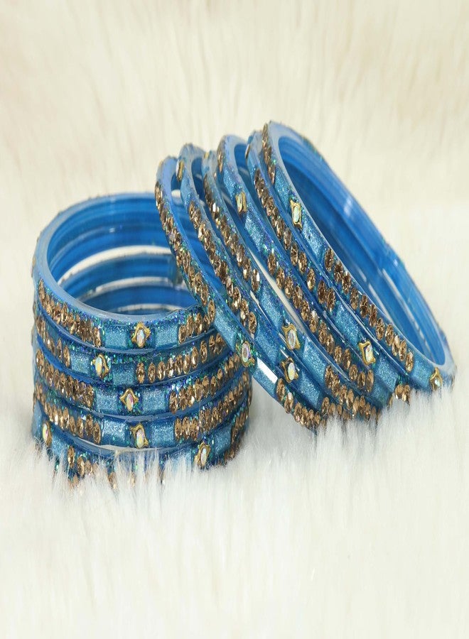 LAVAZZA Stylish Glass Bangle Set For Women and Girls | Indian Glass Bangle Set | Fashionable Women Glass Bangles Fashion jewllery Blue Colour Bangles Size Bangles for women, (Blue-2.6) - Image 4