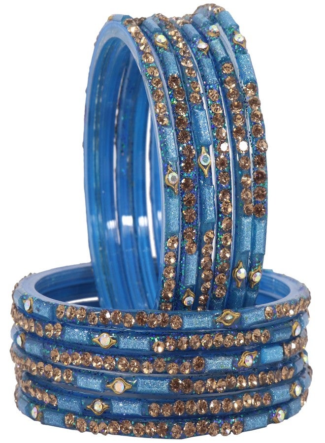 LAVAZZA Stylish Glass Bangle Set For Women and Girls | Indian Glass Bangle Set | Fashionable Women Glass Bangles Fashion jewllery Blue Colour Bangles Size Bangles for women, (Blue-2.6) - Image 1