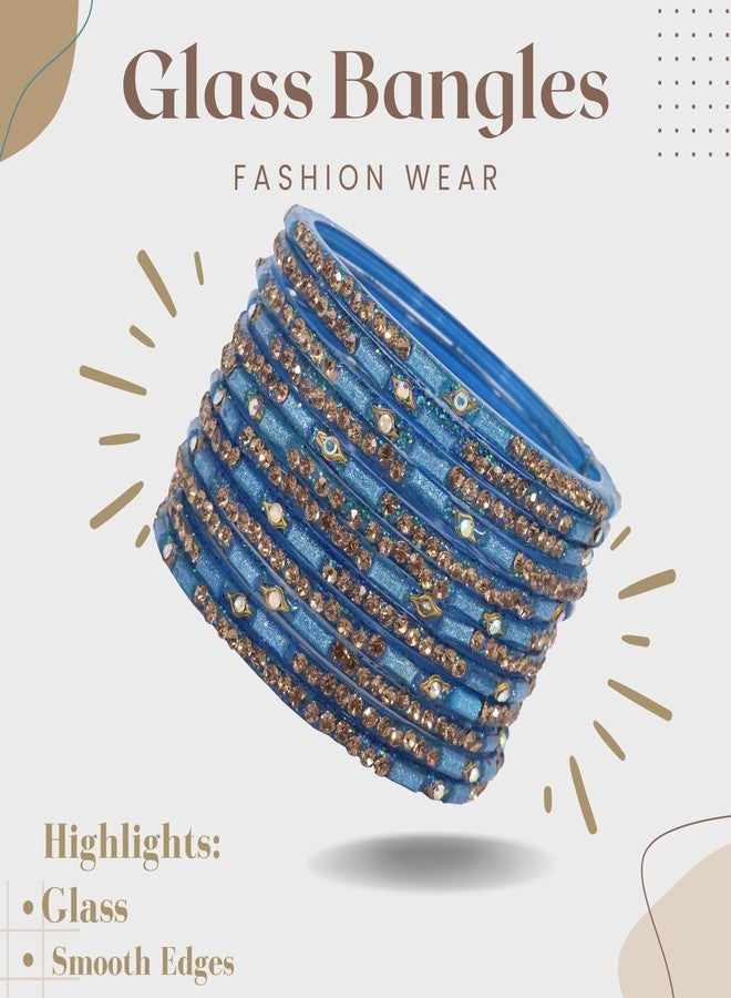 LAVAZZA Stylish Glass Bangle Set For Women and Girls | Indian Glass Bangle Set | Fashionable Women Glass Bangles Fashion jewllery Blue Colour Bangles Size Bangles for women, (Blue-2.6) - Image 5