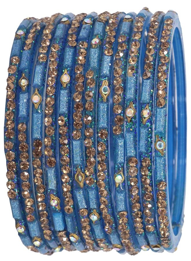 LAVAZZA Stylish Glass Bangle Set For Women and Girls | Indian Glass Bangle Set | Fashionable Women Glass Bangles Fashion jewllery Blue Colour Bangles Size Bangles for women, (Blue-2.6) - Image 2