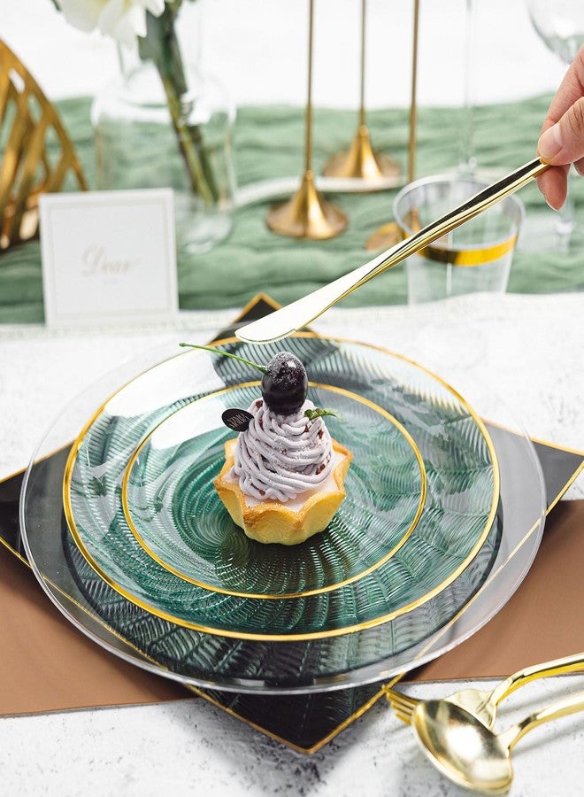 N9R 180Pcs Green Plastic Plates- Disposable Dinnerware Set with Gold Rim for 30 Guests, Include 30Dinner Plate, 30Dessert Plates, 30Cups, 90Silverware for Party & Wedding - Image 5