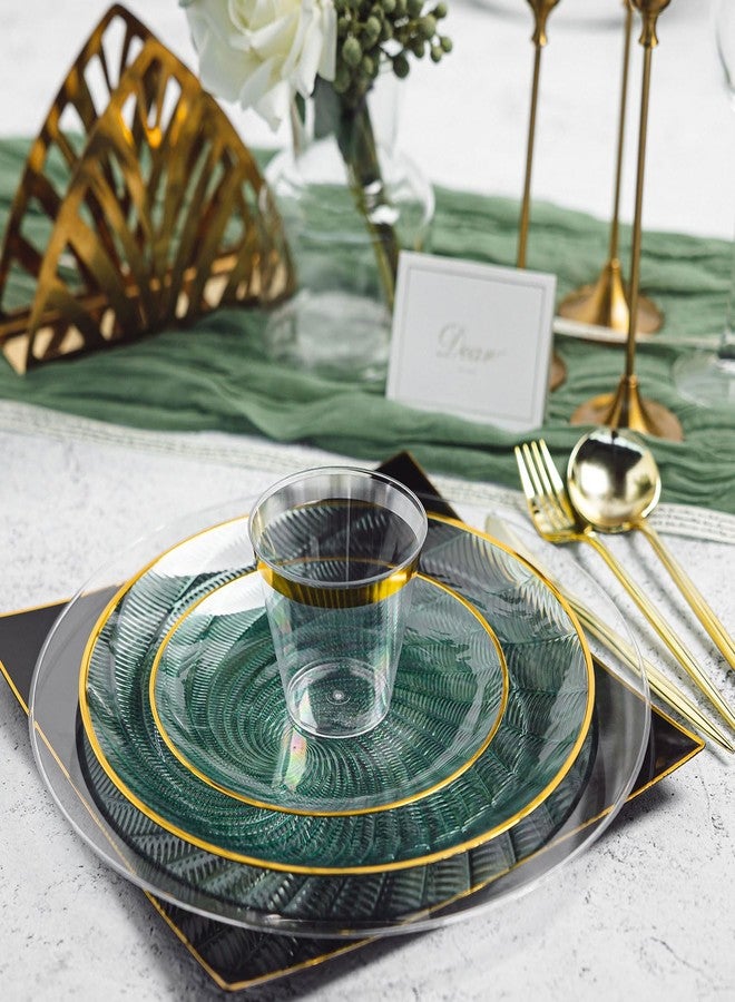 N9R 180Pcs Green Plastic Plates- Disposable Dinnerware Set with Gold Rim for 30 Guests, Include 30Dinner Plate, 30Dessert Plates, 30Cups, 90Silverware for Party & Wedding - Image 4