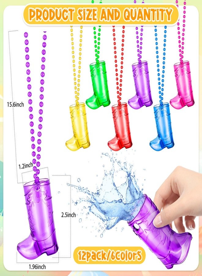 LSGYPAQ 12PCS Cowboy Boot Shot Glasses Plastic Boot Shot Glass on Beaded Necklace, Reusable Cups for Bride and Groom Cowgirl Western Theme Party Bachelorette Birthday Party Favors (6 Colors) - Image 2