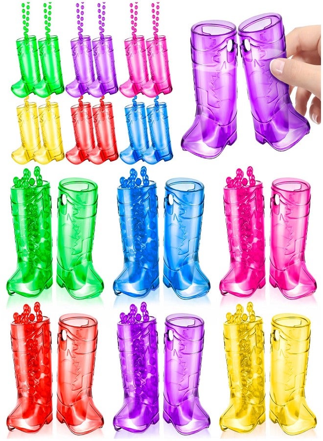 LSGYPAQ 12PCS Cowboy Boot Shot Glasses Plastic Boot Shot Glass on Beaded Necklace, Reusable Cups for Bride and Groom Cowgirl Western Theme Party Bachelorette Birthday Party Favors (6 Colors) - Image 1