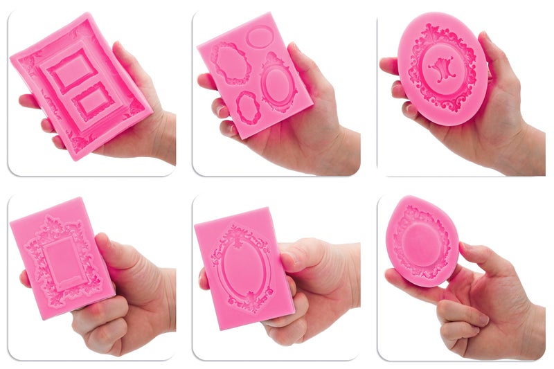 Elsjoy 6 Pack Photo Frame Silicone Fondant Molds, Vintage Picture Frame Cake Mold for Baking, Chocolate, Baroque Style - Image 3