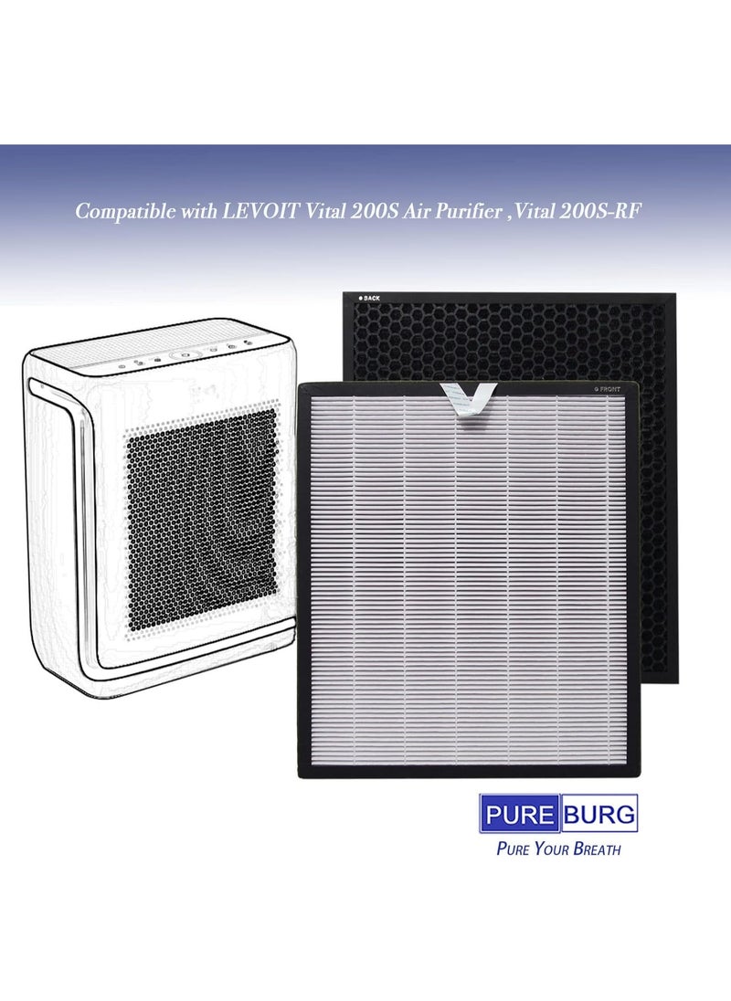 2-Pack Replacement Filters Compatible with LEVOIT Vital 200S Smart True HEPA Air Purifier Part #. Vital 200S-RF, H13 HEPA Activated Carbon 3-Stage Filtration