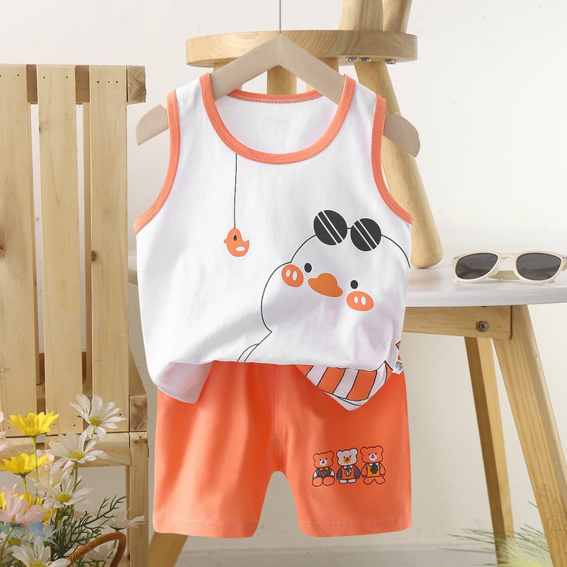 Kids Cotton Vest Set Summer 2024 E36-Swimming Duck 