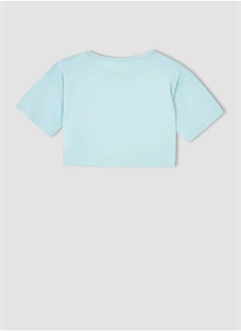 DeFacto Short Sleeve Slogan Print Crop Top