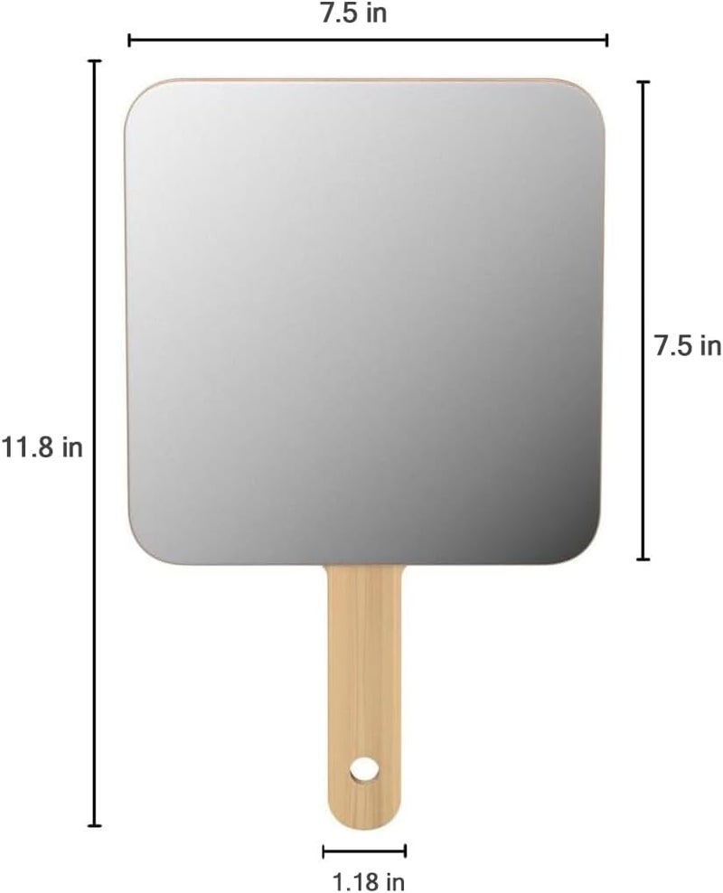 Hand Travel Mirror with Handle, Vanity Mirror, Portable Flat Wood Mirror, Square and Round, Cosmetic Makeup Salon Hand Mirror for Hairdressers, 19 * 19cm - Image 4