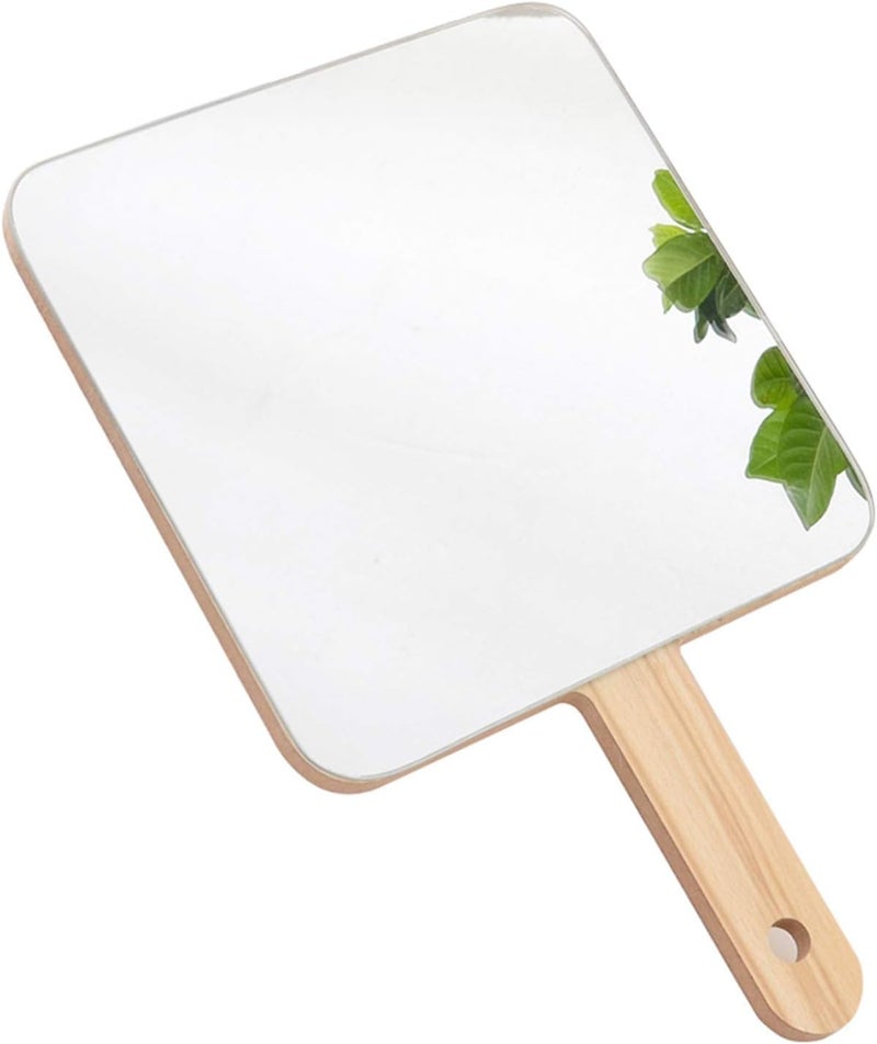 Hand Travel Mirror with Handle, Vanity Mirror, Portable Flat Wood Mirror, Square and Round, Cosmetic Makeup Salon Hand Mirror for Hairdressers, 19 * 19cm - Image 1