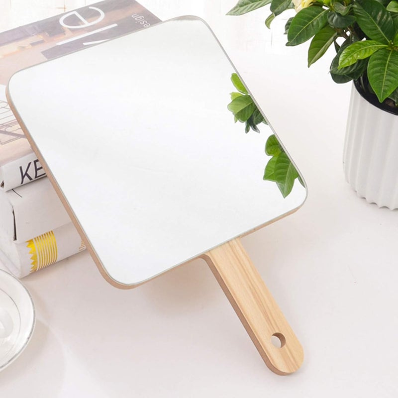 Hand Travel Mirror with Handle, Vanity Mirror, Portable Flat Wood Mirror, Square and Round, Cosmetic Makeup Salon Hand Mirror for Hairdressers, 19 * 19cm - Image 3