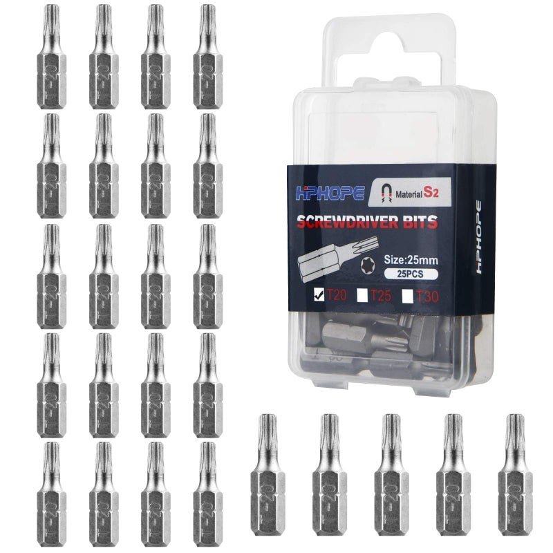 HPHOPE T20 Screwdriver Bit Set Torx Bits T20 14 Hexagon Bit Length 1 25 Pack