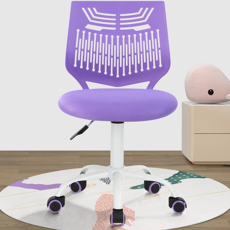 FurnitureR Desk Chair Armless Home Office Task Chair with Mesh Padded Cushion Swivel Study Computer Chair with Rolling Wheels for Children Kids Teens Students Purple