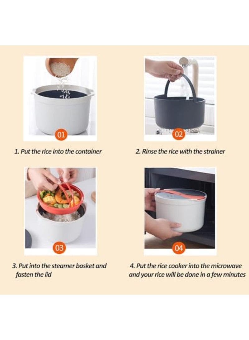 SYOSI Microwave Rice Cooker, 2L Microwave Steamer Set with Rice Scoop, Lid, Strainer and Steaming Pot, Microwave Rice Maker Set for Pasta, Potato, Vegetables, Quinoa, Oatmeal, Non-stick, BPA Free (Orange) - Image 4