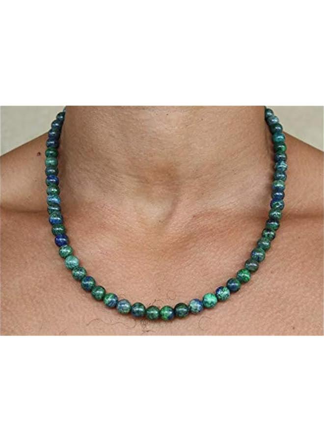 Arabest Azurite Crystal Necklace for Men/Women - Chrysocolla Crystal Bead Necklace - Chrysocolla Lapis Lazuli Necklace - Natural Gemstones - Beaded Choker Necklaces for Women/Men - Image 2