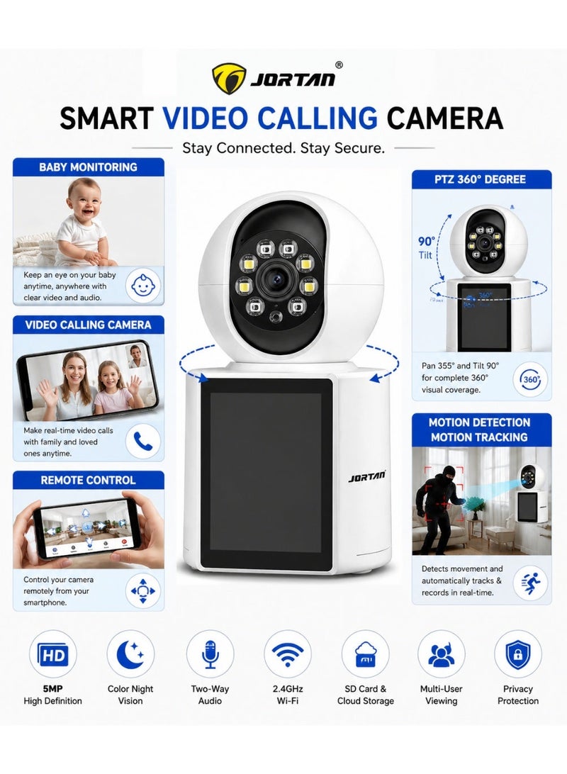 JORTAN 5MP Video Call Smart Camera, Free Video Calling, Motion Detection, Color and IR Night vision, Mobile Alarm, HD Resolution - Image 2