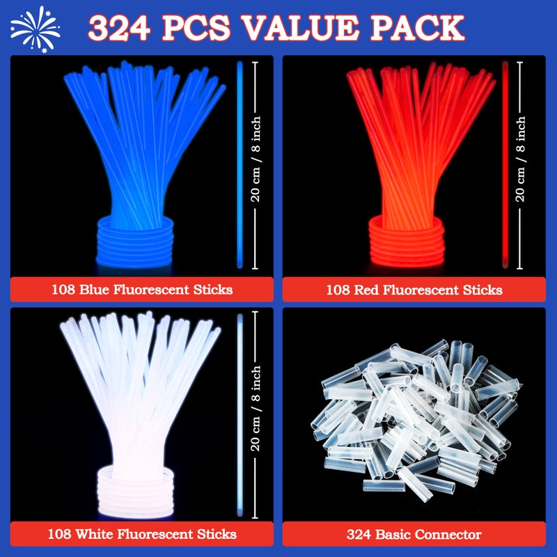 JOYIN 72 Pcs 4th of July Glow Sticks with connectors, Red White Blue Glow in the Dark Bracelets for Kids Adults, Patriotic LED Light Up Toys for Independence Day, Memorial Day, Party Favors - Image 2