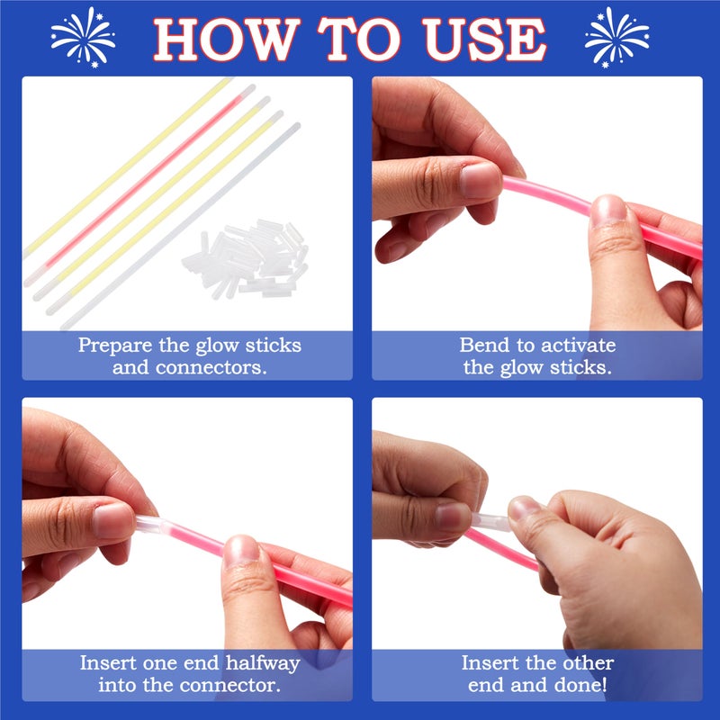 JOYIN 72 Pcs 4th of July Glow Sticks with connectors, Red White Blue Glow in the Dark Bracelets for Kids Adults, Patriotic LED Light Up Toys for Independence Day, Memorial Day, Party Favors - Image 5