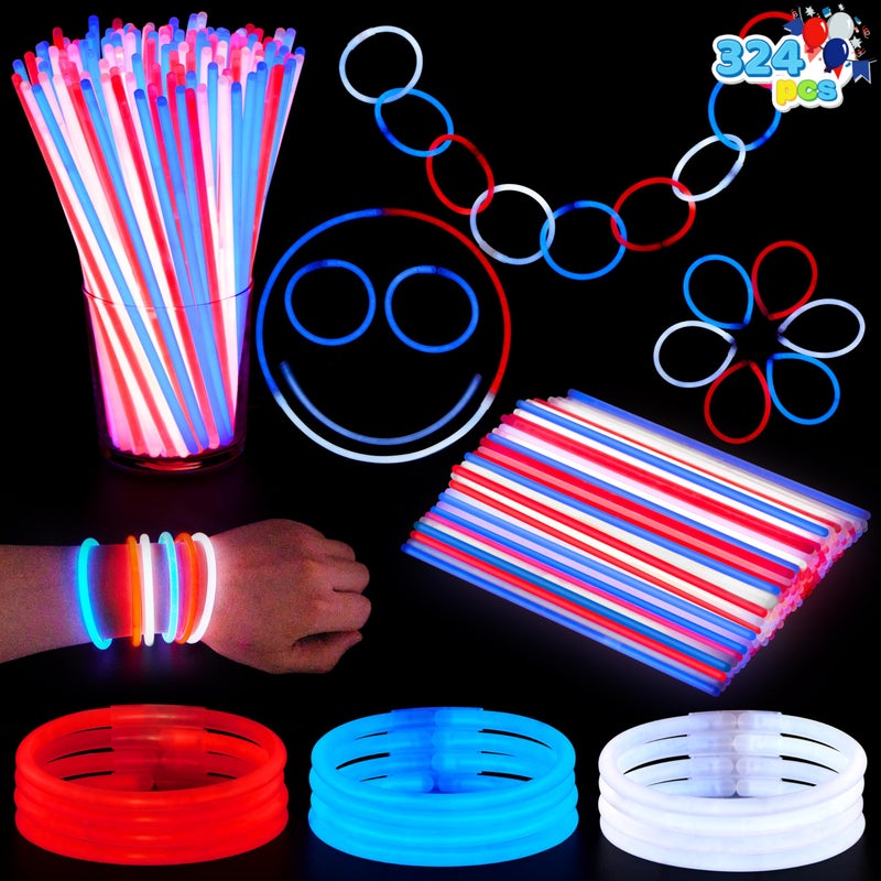 JOYIN 72 Pcs 4th of July Glow Sticks with connectors, Red White Blue Glow in the Dark Bracelets for Kids Adults, Patriotic LED Light Up Toys for Independence Day, Memorial Day, Party Favors - Image 1