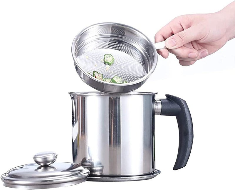 JETVEEK Stainless Steel Oil Filter Cooking Oil Fat Separator Pot Grease Keeper Household Oil Pot with Lid Metal Large Frying Oil Disposal Storage Can Pack of 1 - Image 2