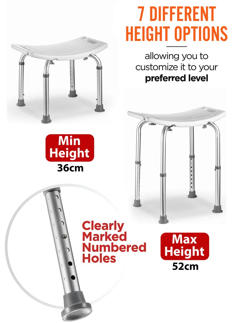 DBLEW Adjustable Height Shower Stool Bathroom Bench Lightweight Bath Seat Anti Slip Tub Safety Chair for Disabled Elderly Pregnant Women And Post Surgery Patients With Handles Build in Shower Head Holders - Image 2