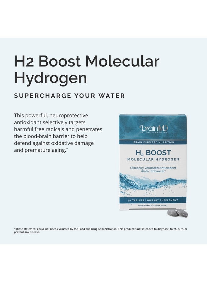 برينمد BRAINMD H2 Boost Molecular Hydrogen - 30 قرصًا - معزز مائي مضاد للأكسدة - نباتي وخالي من الجلوتين - 30 وجبة - Image 3