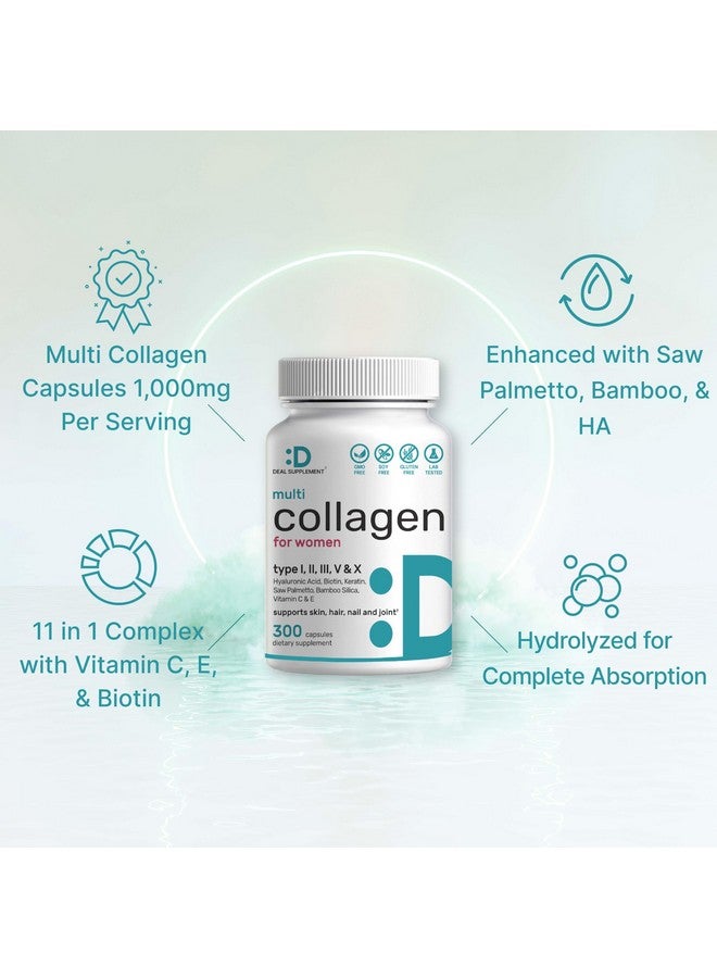 DEAL SUPPLEMENT Multi Collagen Pills with Vitamin C, E & Biotin, 300 Capsules - Hydrolyzed Collagen Peptides - 11 in 1 Formula with Saw Palmetto, Bamboo Silica, & Hyaluronic Acid - Hair, Skin, Nail, & Joint Health - Image 4
